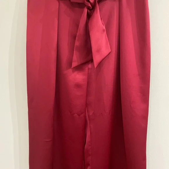 Vivid Wine Red Satin Wide Leg Pants - Size14 - Picture 7 of 7